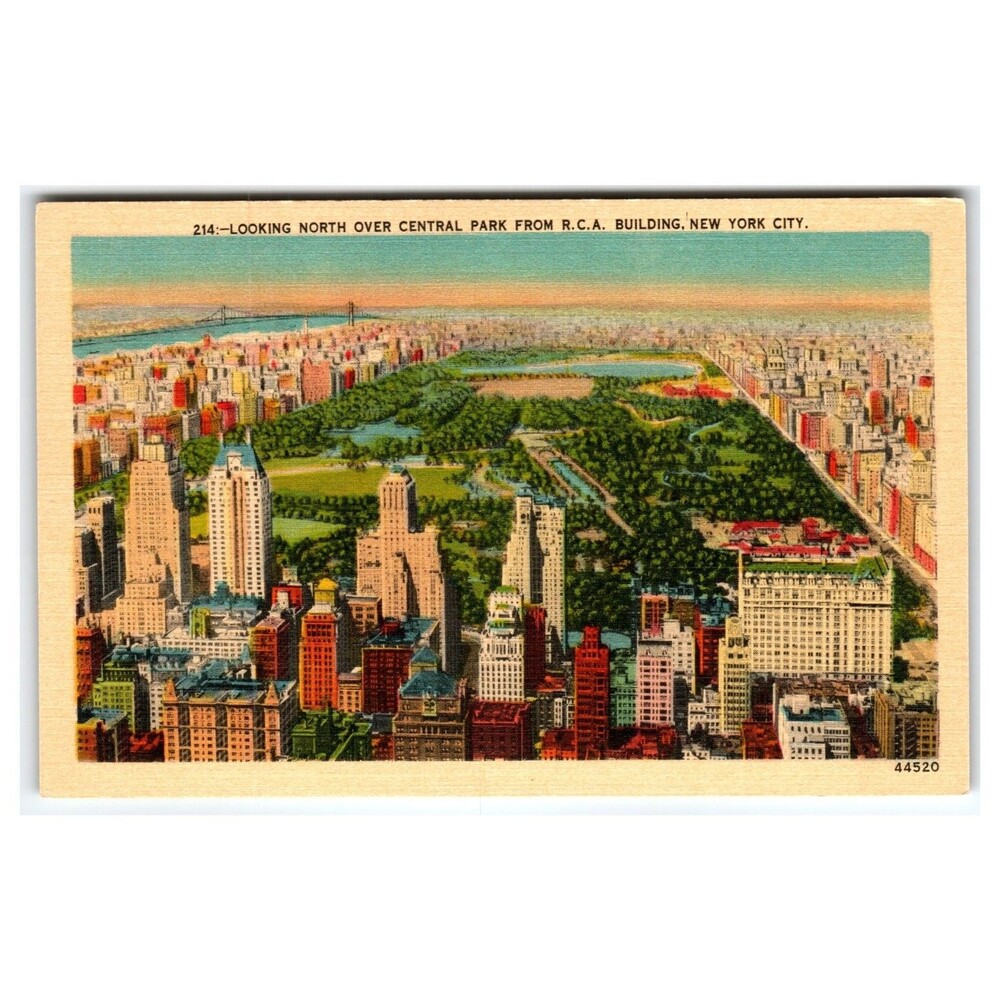 NYC Central Park View from RCA Building Linen Postcard 1930s